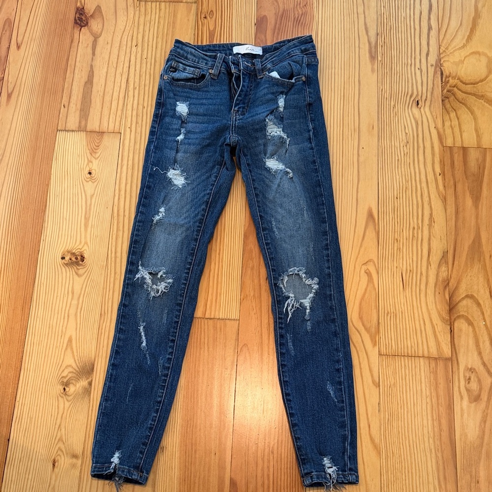 KanCan Dark Blue Distressed Straight Jeans